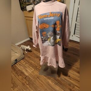 Pink Tom and Jerry Comic Midi Dress